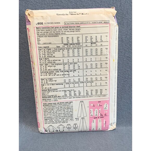 Vintage Simplicity 6808 Pattern Womens Shirt Shorts Pants Fashion Basic Separate - Picture 2 of 2